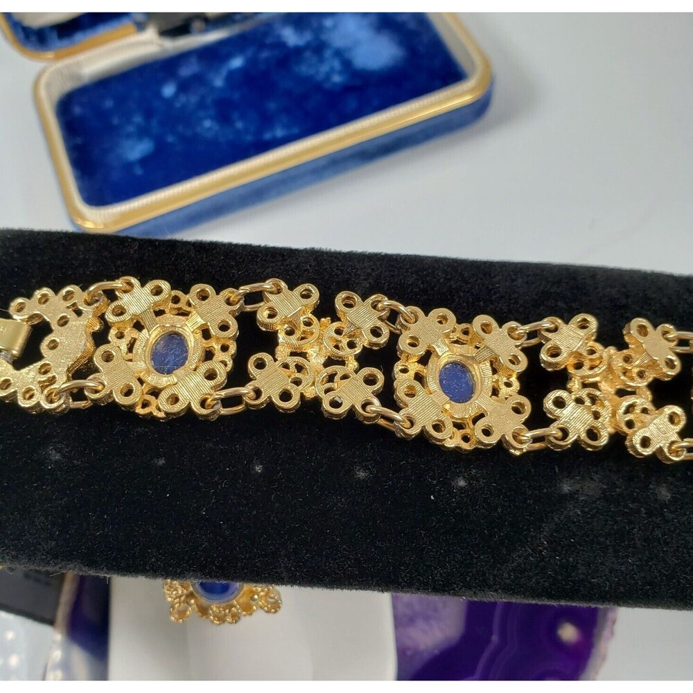 Vintage 1975 Sarah Coventry Victorian Blue Bracelet With Adjustable Ring Set - Picture 10 of 16
